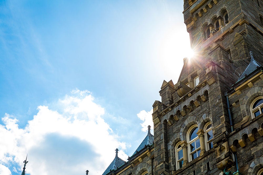 View of Healy Hall in the sunlight