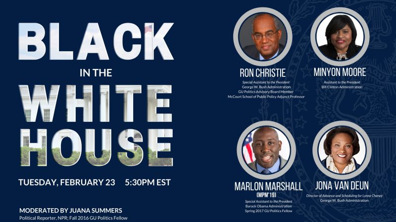 On February 23, 2021, GU Politics hosted four Black former White House staffers for a conversation about working in one of the most important buildings in the world and how they leveraged their positions to affect change. This event was hosted in partnership with The Blaxa, a student-led organization at Georgetown.