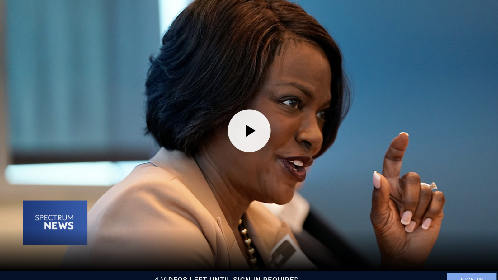 Side profile of Val Demings mid sentence