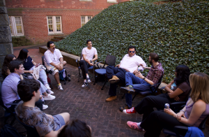 Spring '23 Fellow Michael Ricci hosts his discussion group outside.