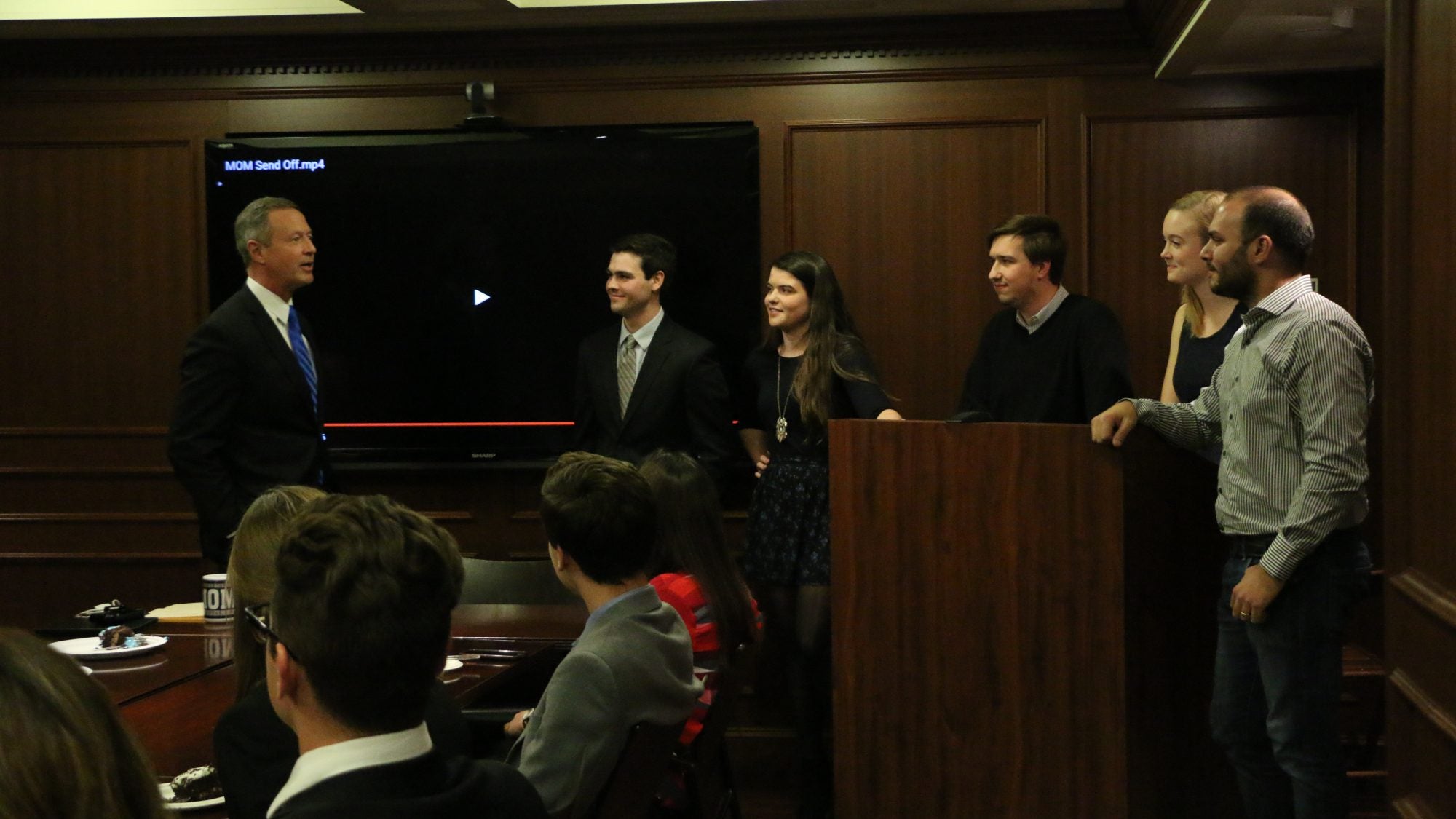 Fall &#039;16 Fellow Martin O&#039;Malley speaking to his student strategy team at the Fellows&#039; farewell.