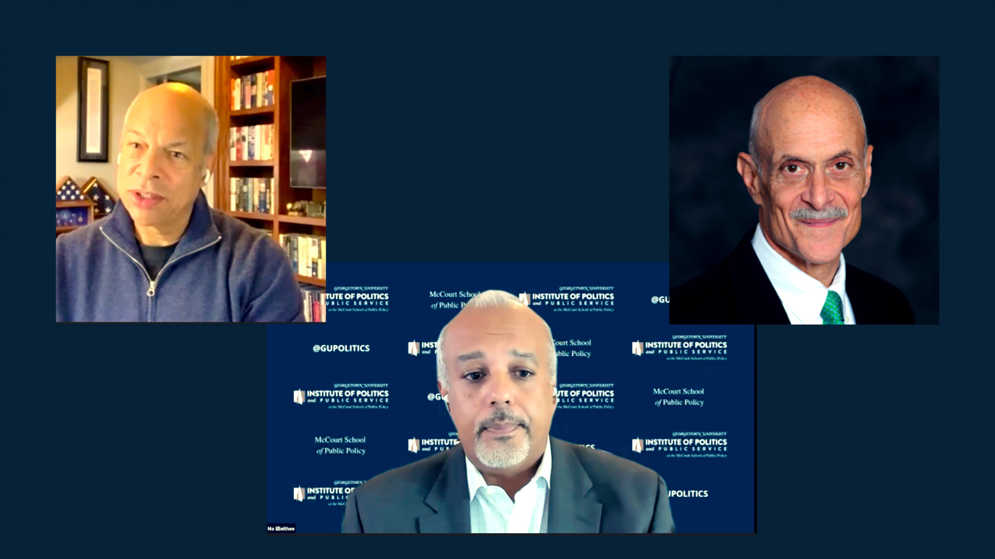 GU Politics hosted former Secretaries of Homeland Security, the Honorable Michael Chertoff and the Honorable Jeh Johnson, for a panel on upholding election integrity. This conversation was moderated by GU Politics Executive Director Mo Elleithee.