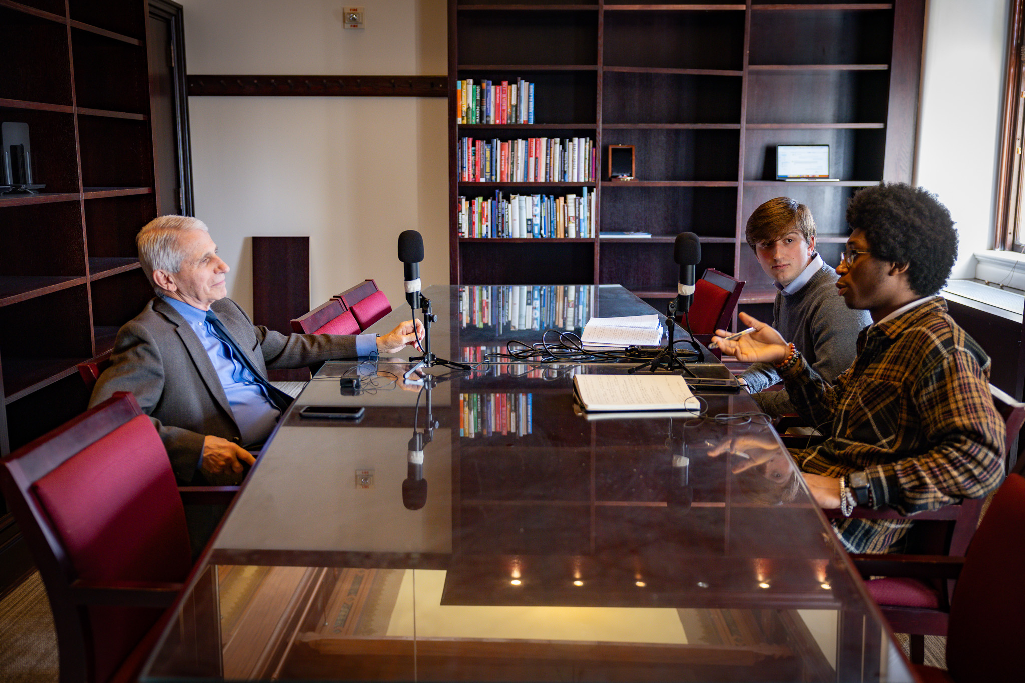 Students interviewing Dr. Anthony Fauci for the podcast.