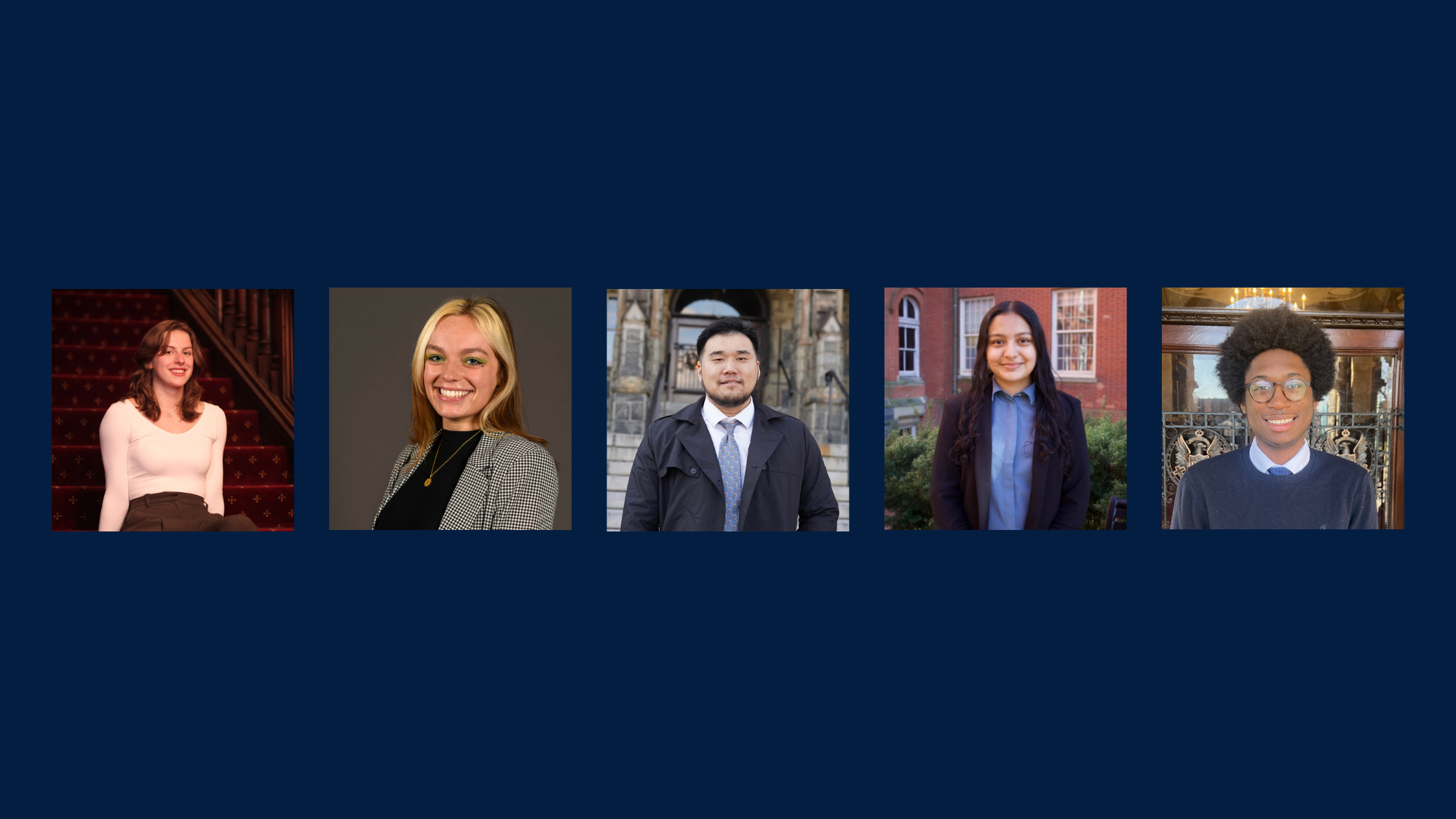 Headshots of all five recipients against an indigo background.